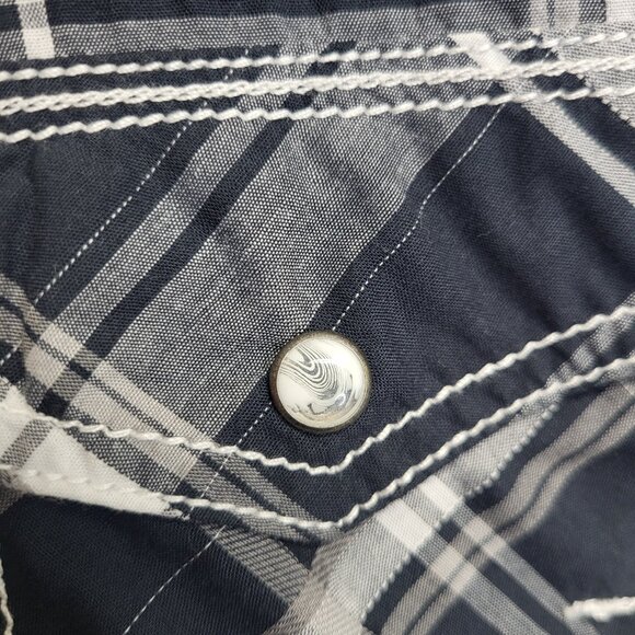 BKE Shirt Mens Large Navy Gray Plaid Standard Fit Pearl Snap Western Cowboy - Picture 7 of 10